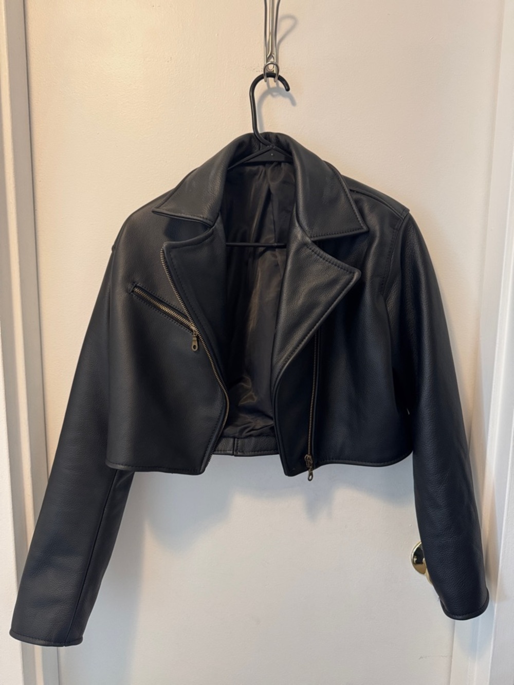 LEATHER cropped moto jacket